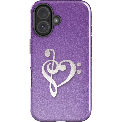 Purple Glitter Musical Heart iPhone 16 Plus Impact Case